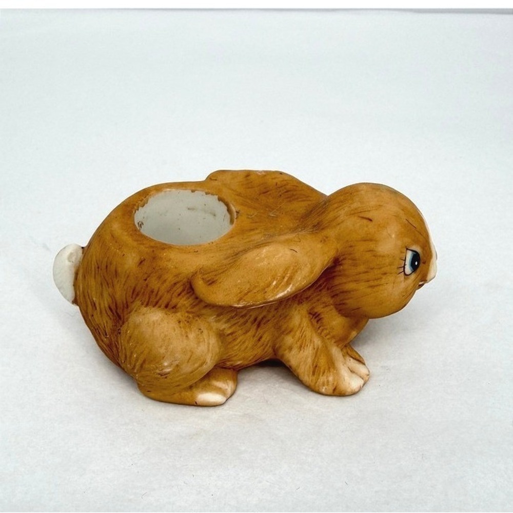VTG Ceramic Bunny Rabbit Toothpick Holder Brown Figurine Easter Decor Trinket